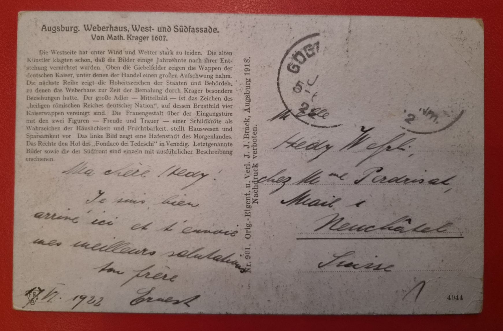 Cartoline postali: Augsburg Weberhaus 1922 – Usato da Melchnau venduto da Arthurius 1
