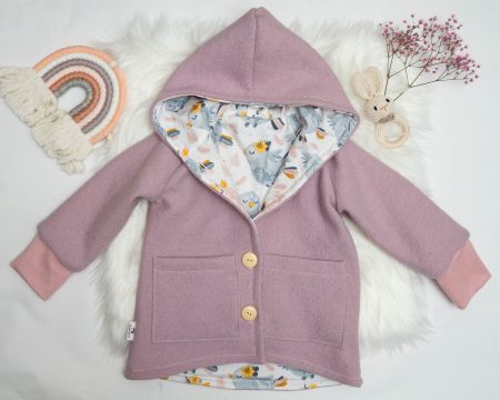Walkjacke / Walkmantel in Hellrosa mit Vögelchen -104 NEU