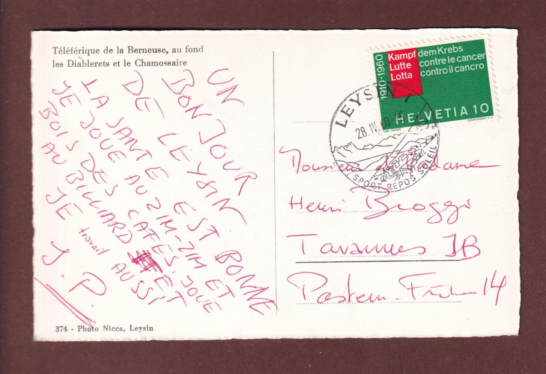 Cartes postales: Téléférique de LA BERNEUSE - 1960 – D'occasion à Pully par nicecards-shop 1