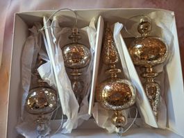 neu: 4x Weihnachtsbaumschmuck Anhänger Glas antikgold