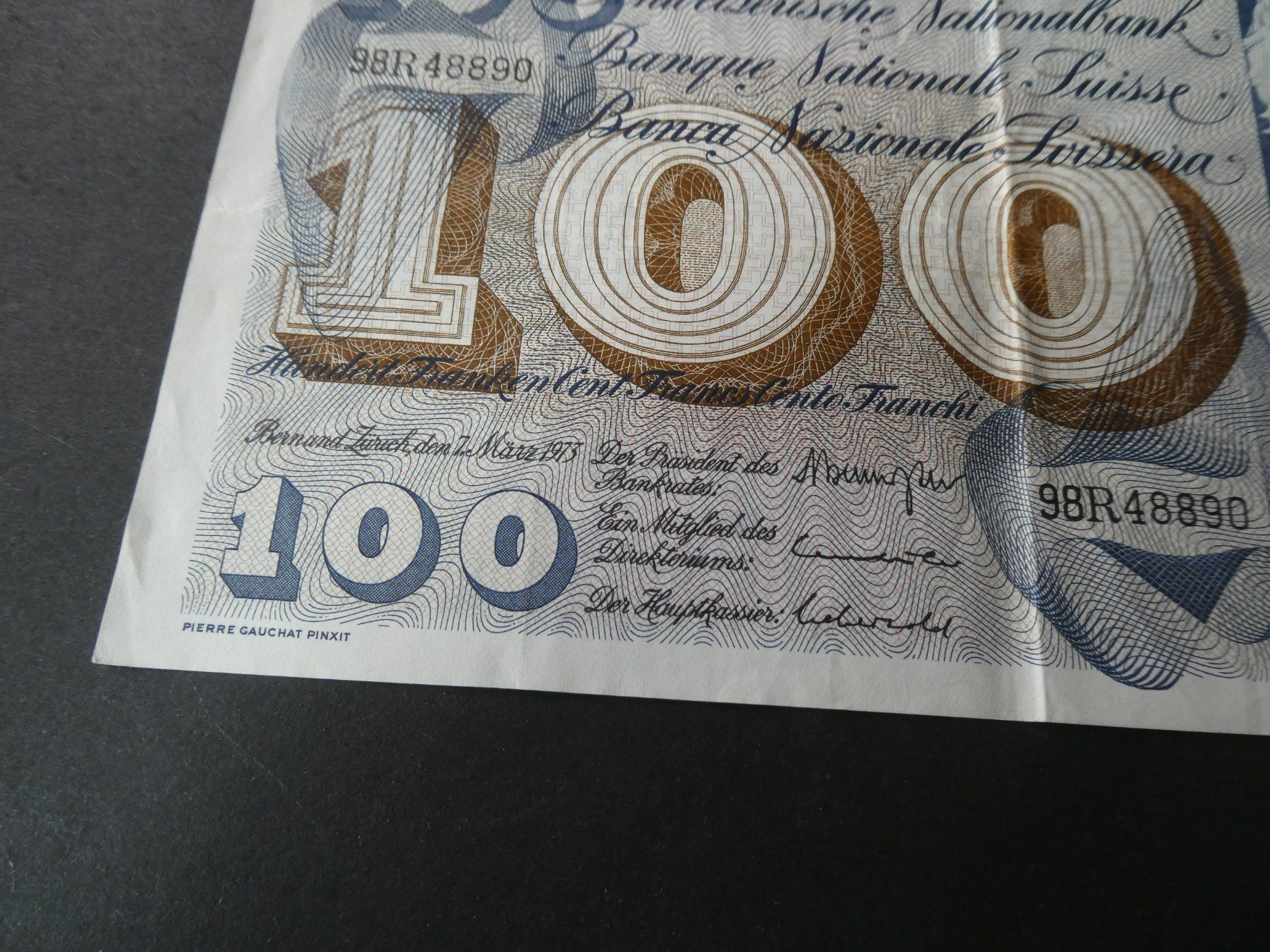 Billets de banque: Schweiz 1973, 100 Franken – D'occasion à Hinterforst par Rohusri 1