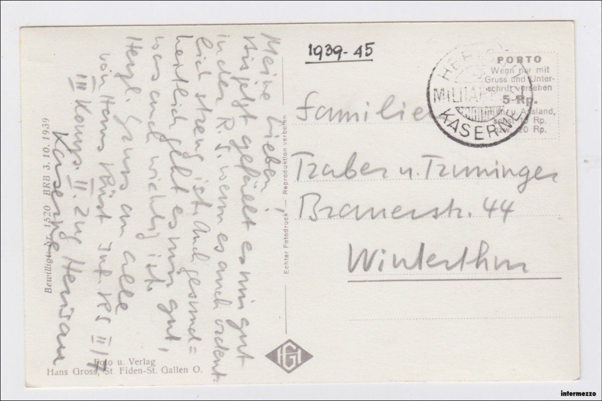 Cartoline postali: Herisau AR // Kaserne 1939 – Usato da Basel venduto da intermezzo12 1