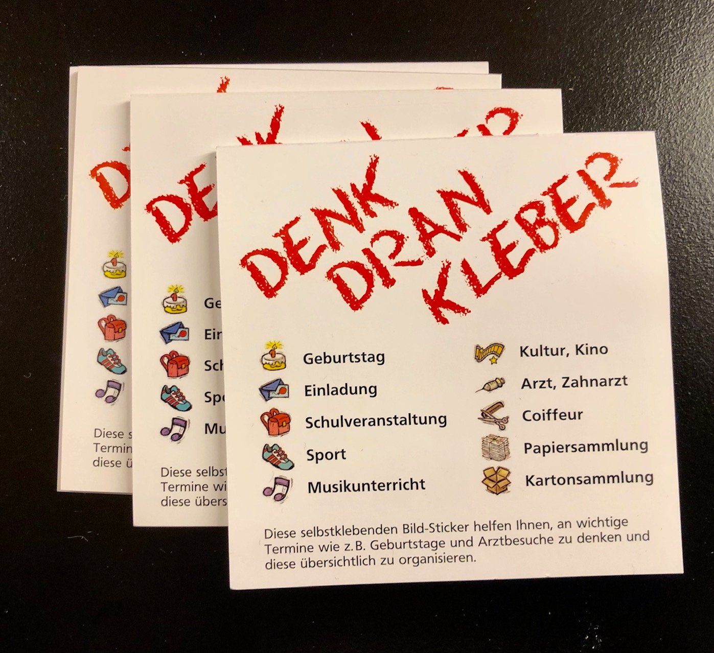 Sticker: Kalender-Sticker "Denk Dran" & "Leucht Sticker" -6 Büchlein – Nuovo e nell'imballaggio originale da Zollikon venduto da cyberbambi123