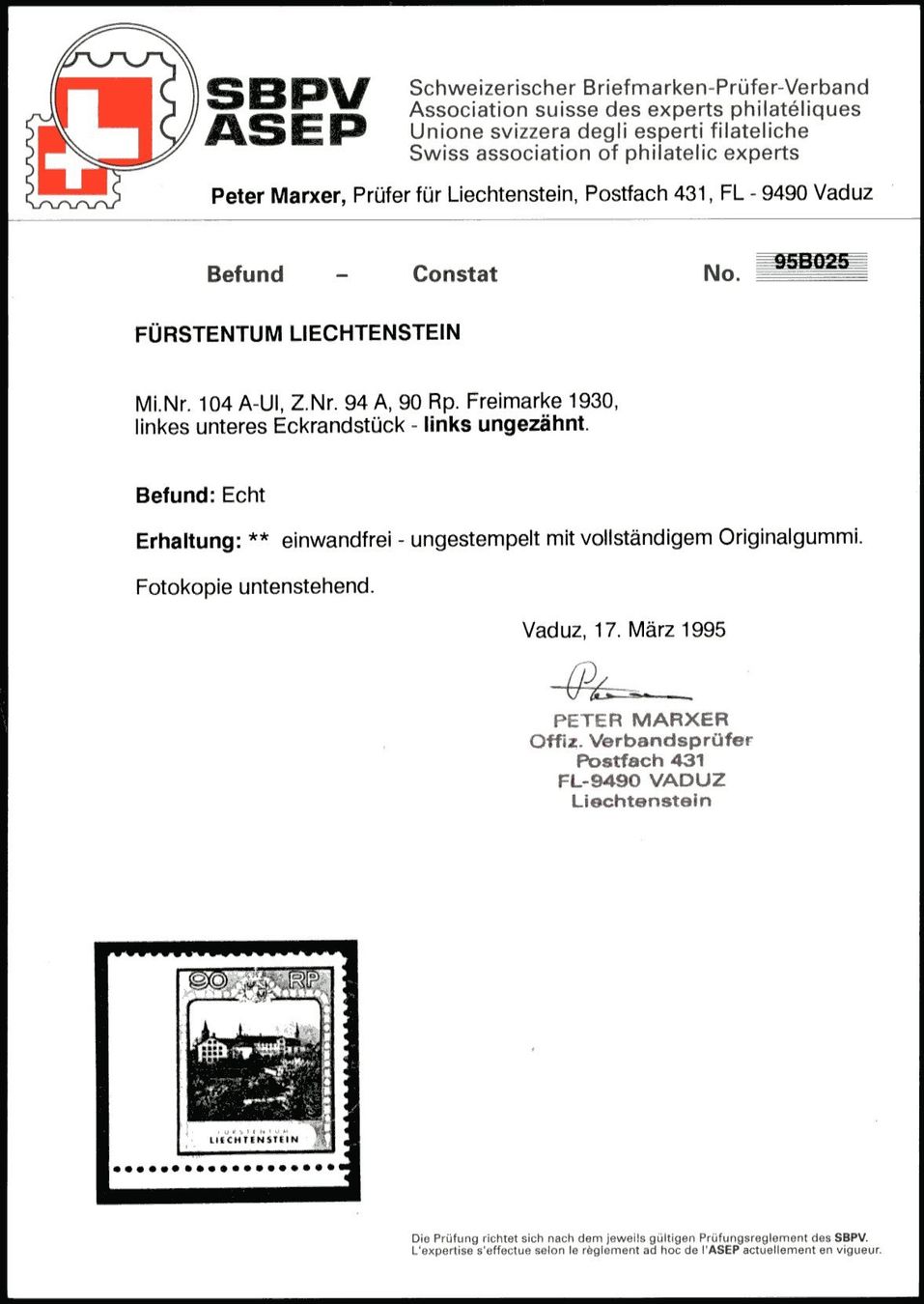 Tutti i francobolli: FL - 1930 - Landschaften - Abart - postfrisch ** – Nuovo (secondo la descrizione) da Schindellegi venduto da leecollect 2