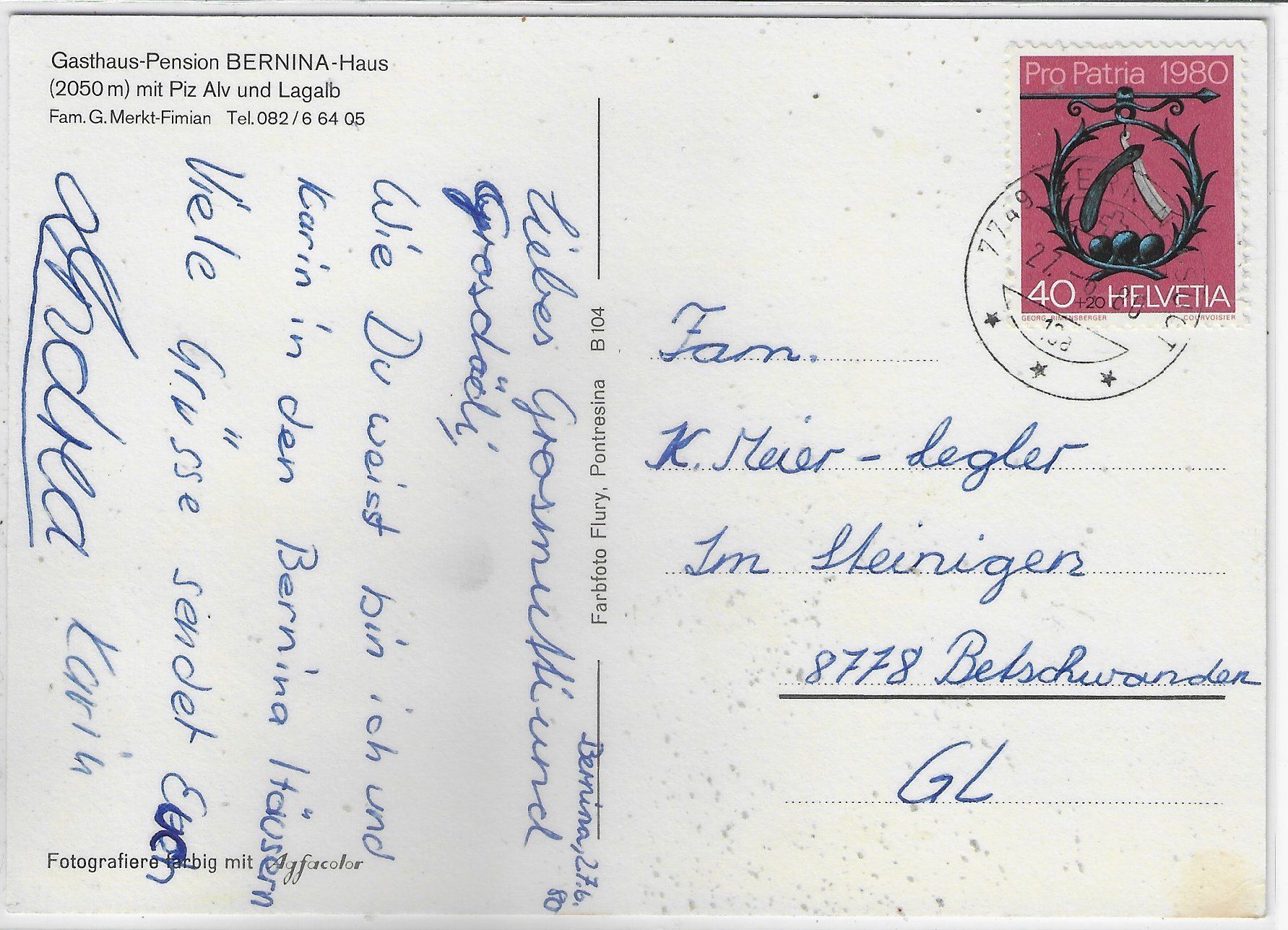 Ansichtskarten: Gasthaus-Pension - Bernina-Haus – Gebraucht aus Ettingen von Kartenplanet 1