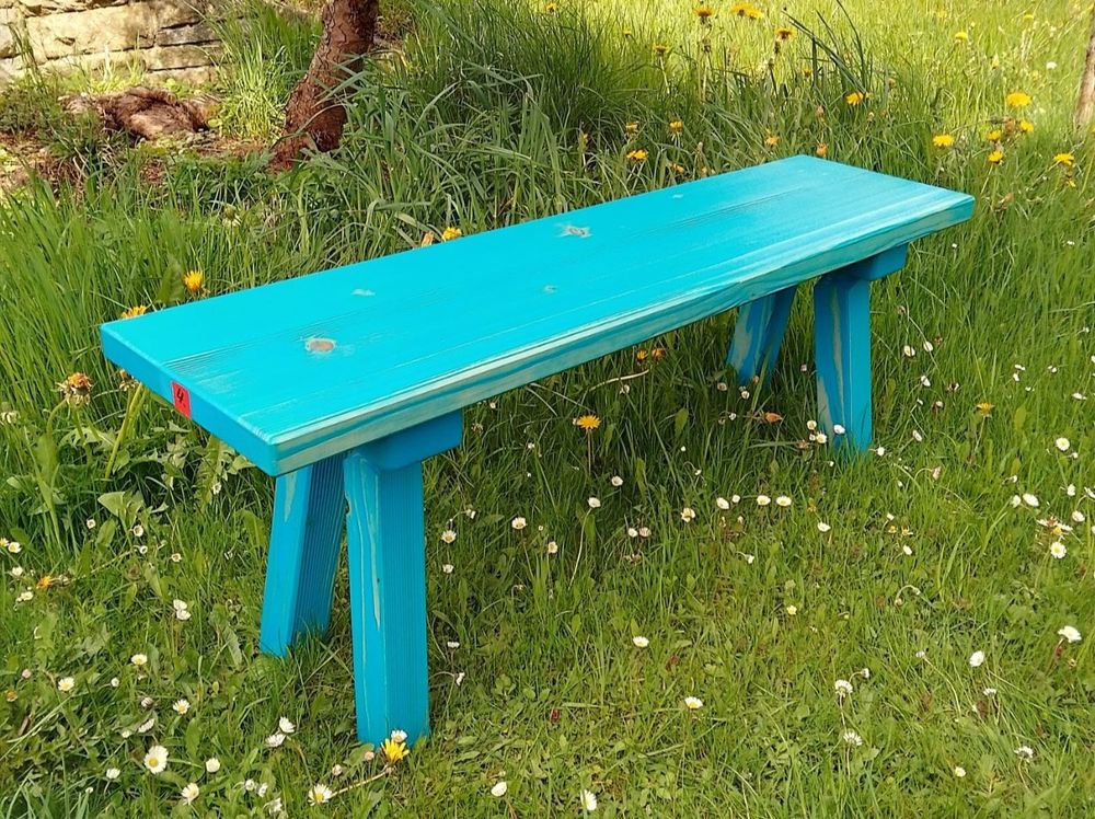 Holzbank, Gartenbank, wetterfest, Schweizer Holz 118 cm blau Kaufen