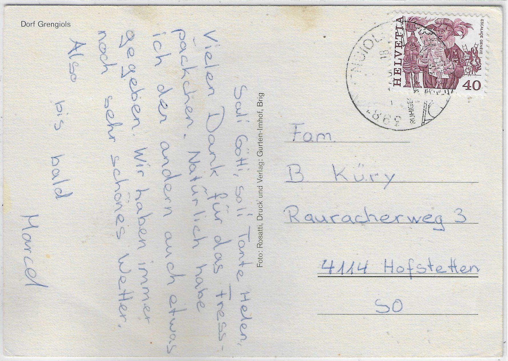 Cartoline postali: Dorf Grengiols – Usato da Ettingen venduto da Kartenplanet 1