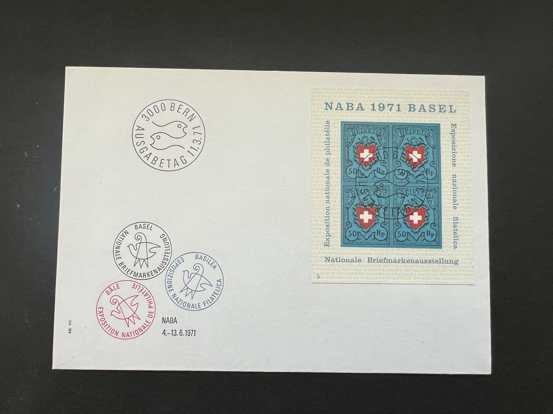 Tutti i francobolli: NABA 1971 Sonderblock FDC  (M631) – Usato da Hinwil venduto da Sidi4
