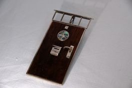 Silber 925 Brosche/Anstecker - Tür aus Holz mit Edelstein