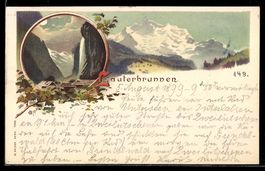 Litho Lauterbrunnen, Dorf mit Wasserfall