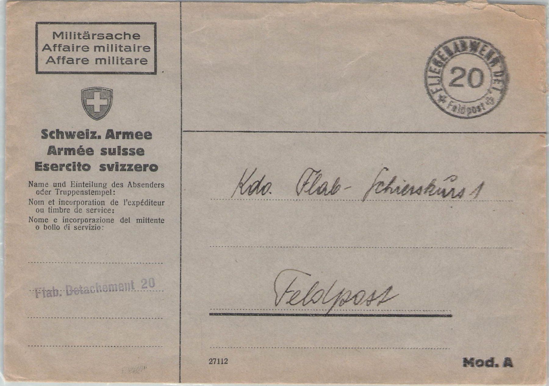 Tutti i francobolli: Fliegerabwehr Det. 20 – Usato da Reichenburg venduto da ibiza18