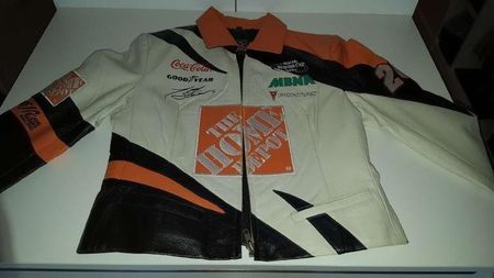 Damen Lederjacke *NASCAR/RACING* Gr. S, crème/orange/schwarz