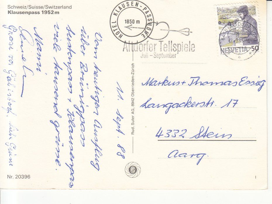 Cartoline postali: Klausenpass 1983 – Usato da Bürglen TG venduto da StampGraf 1