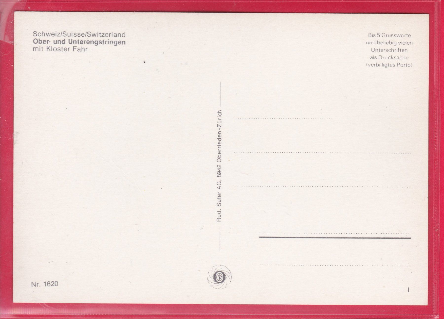 Cartoline postali: OBERENGSTRINGEN ( UNTERENGSTRINGEN MIT KLOSTER FAHR – Usato da Oberrieden venduto da Gebirgsstelze 1