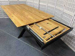 Tisch ALASSIO Wildeiche massiv 180/265 x 100 cm Auszug 85 cm