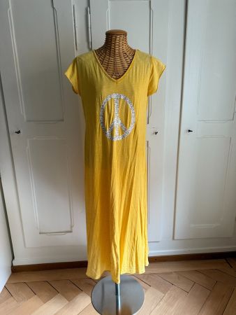 Kleid gelb mit Peace-Pailletten M