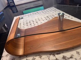 Couchtisch Holz Glas geschwungenes Design guter Zustand
