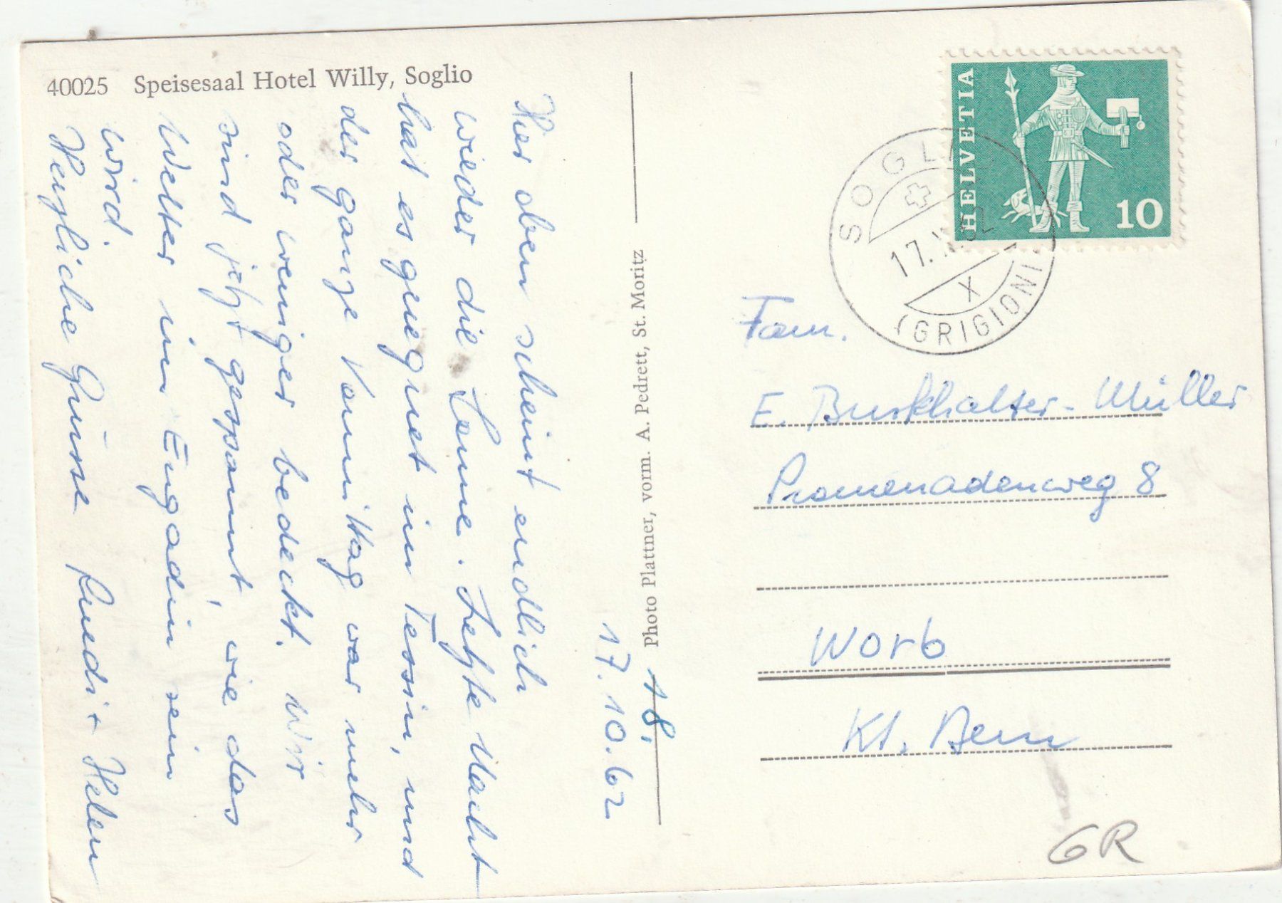 Cartoline postali: Speisesaal Hotel Willy Soglio – Usato da Lumbrein venduto da made02 1