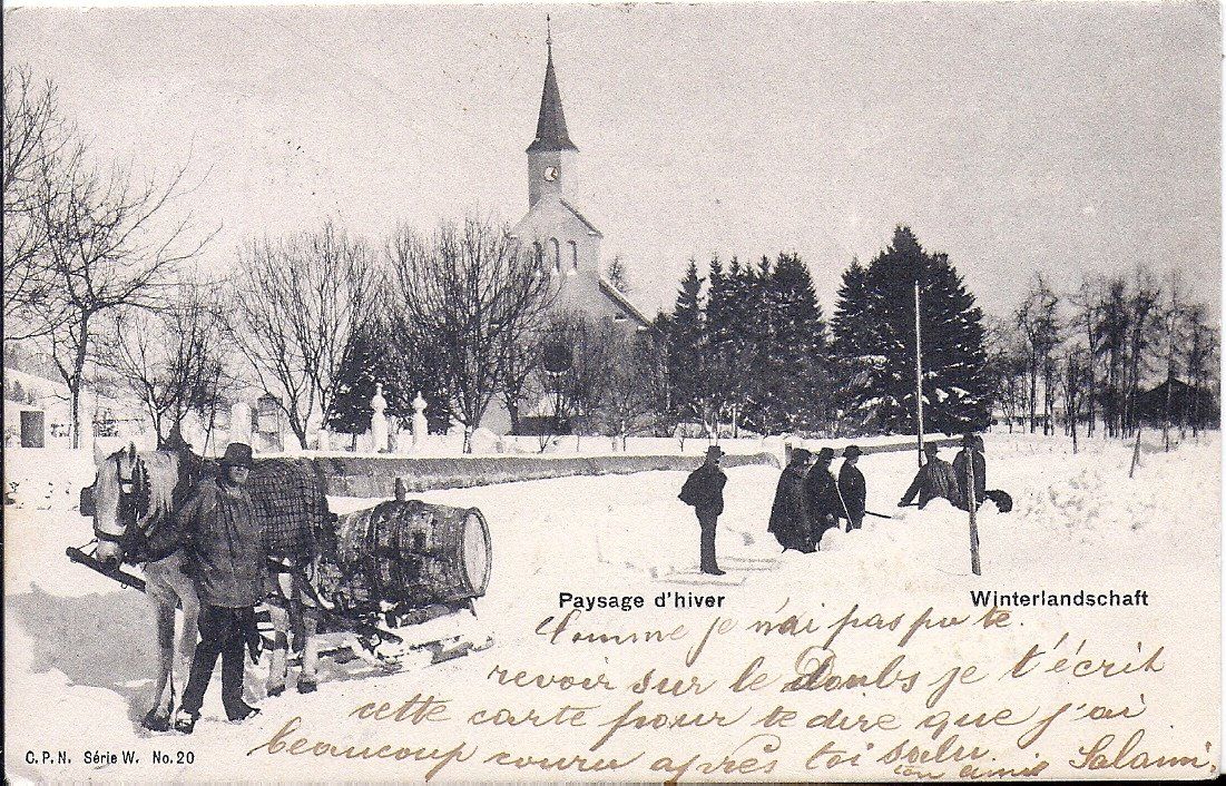 Cartoline postali: LES EPLATURES, transport de vin en hiver – Usato da Les Verrières venduto da Scampi0
