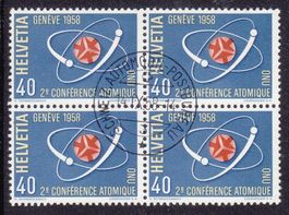 1958  Einzelausgabe 4er Block  Atomkonferenz  TOP gestempelt