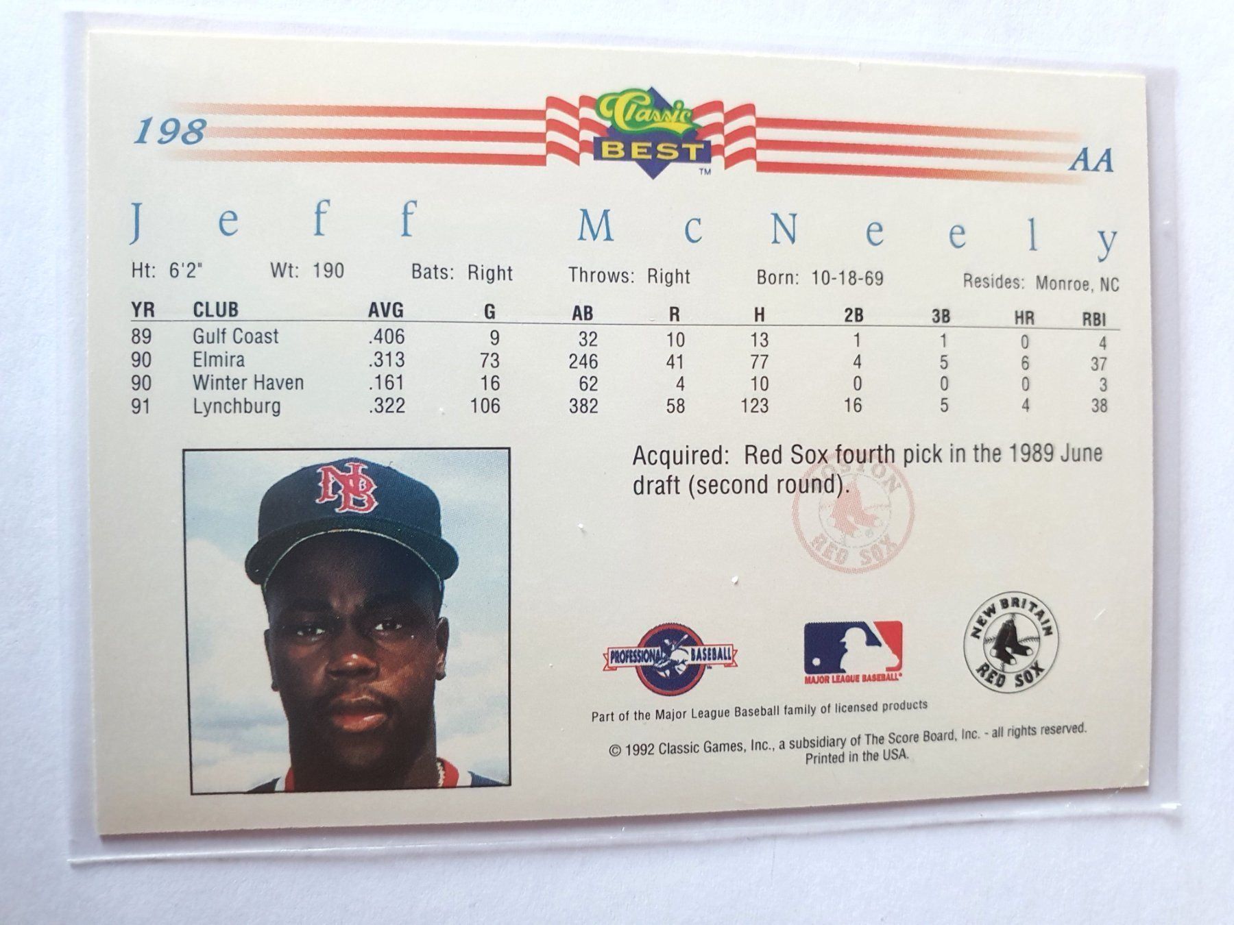 MLB Carte collezionabili: Jeff McNeely 1992 MLB Baseball Card – Usato da Oberdorf BL venduto da BaldenEagle 1