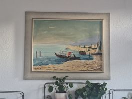 Gemälde mit Küstenmotiv im Rahmen, Oelbild 