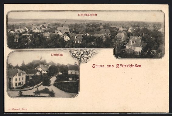 Cartoline postali: Bätterkinden, Generalansicht, Dorfplatz – Usato da Berlin venduto da bartko-reher