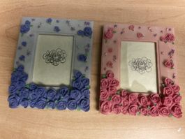 2er Set Bilderrahmen Rosen blau rosa Shabby Chic Deko