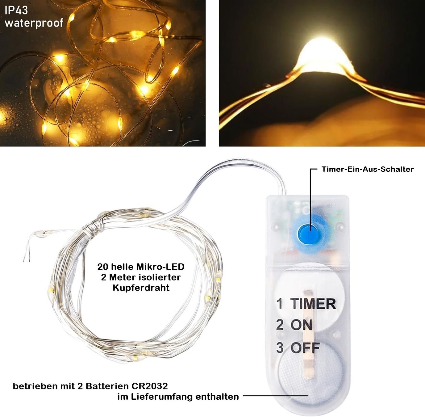 Ghirlande e barre luminose: LED Lichterkette mit Timer inkl. Batterien – Nuovo e nell'imballaggio originale da Diepoldsau venduto da preisparadies-ch