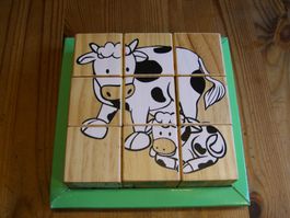 herziges 9er Holzwürfel Puzzle, Sujet Bauernhoftiere