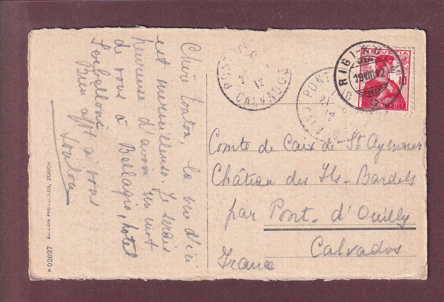 Ansichtskarten: RIGI-KALTBAD - Berneralpen - 1912 – Gebraucht aus Pully von nicecards 1