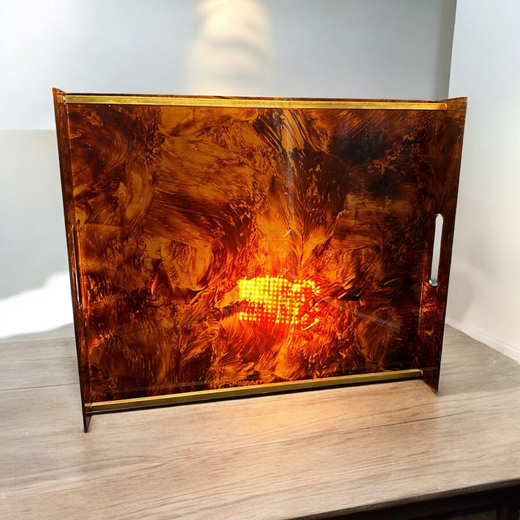 Plateau De Service Vintage Chasco – Lucite, Rotin, Doré Or 24 Carats – Cavinato