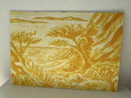 Gemälde auf Karton 35x50 cm gelbe Landschaft bemalt