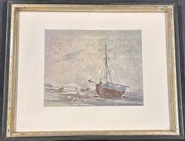 Altes Gemälde, Segelboot am Strand, gerahmt, Vintage!