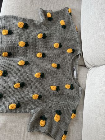 Zara Strickpullover mit Ananas Grau/Gelb Grösse L