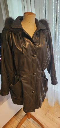 Winter Lederjacke mit Echtpelz Kapuze Vintage