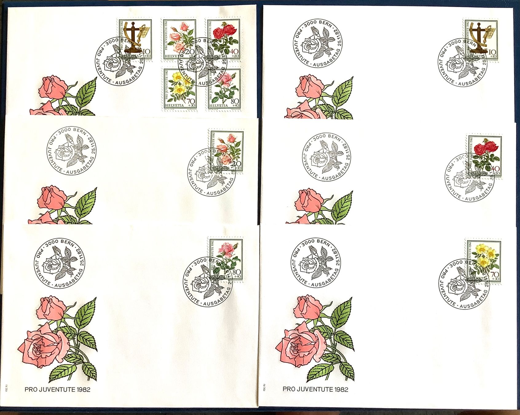 Tous les timbres: 1982 - Pro Juventute Rosen FDC + Einzel FDC Serie – Neuf (Voir description) à Liestal par Skunk02