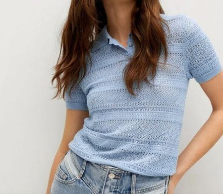 MANGO Linen Blend Knit Polo Shirt, Size XS