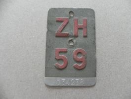 Velonummer Velo Rad ZH 1959 Zürich 59 Nummer Geschenk Bike