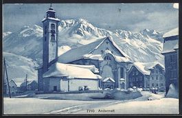 AK Andermatt, Die Kirche im Winter, 1911