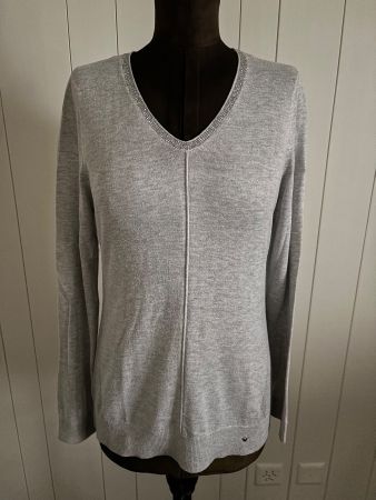 Langarm Pullover grau mit Glitzersteinchen - Grösse 38