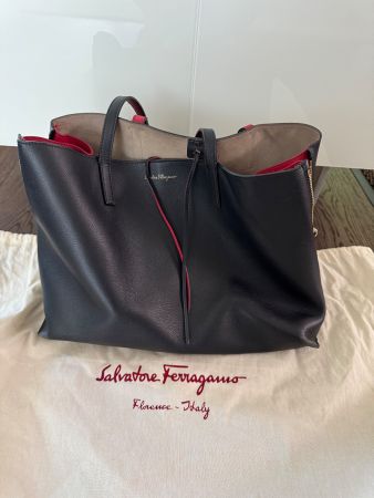 Salvatore Ferragamo Black Leather Tote with Pouch