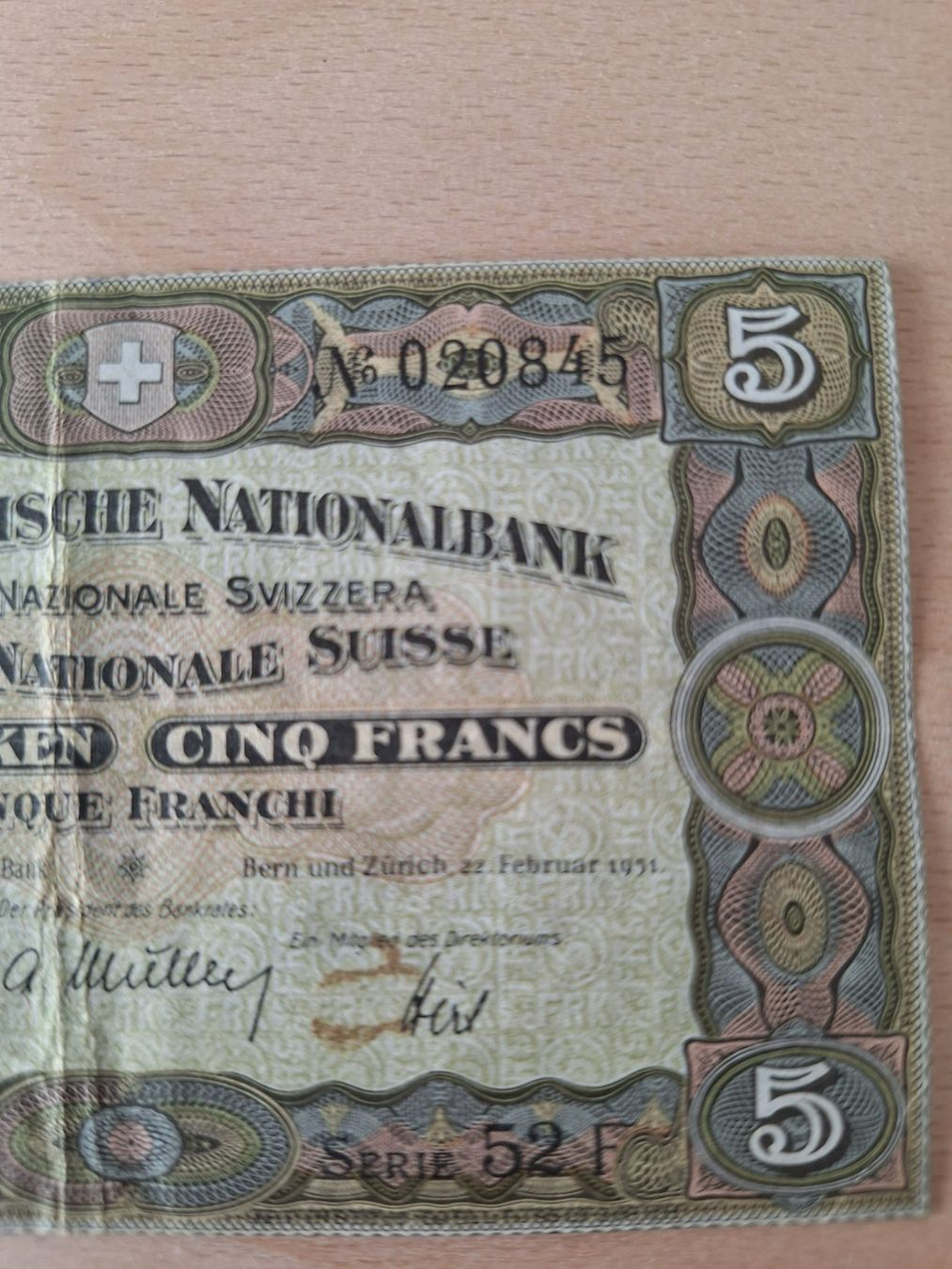 Banconote: Schweizer Banknote 5.00 Franken JG 1951 – Usato da Lohn-Ammannsegg venduto da Beo71 2