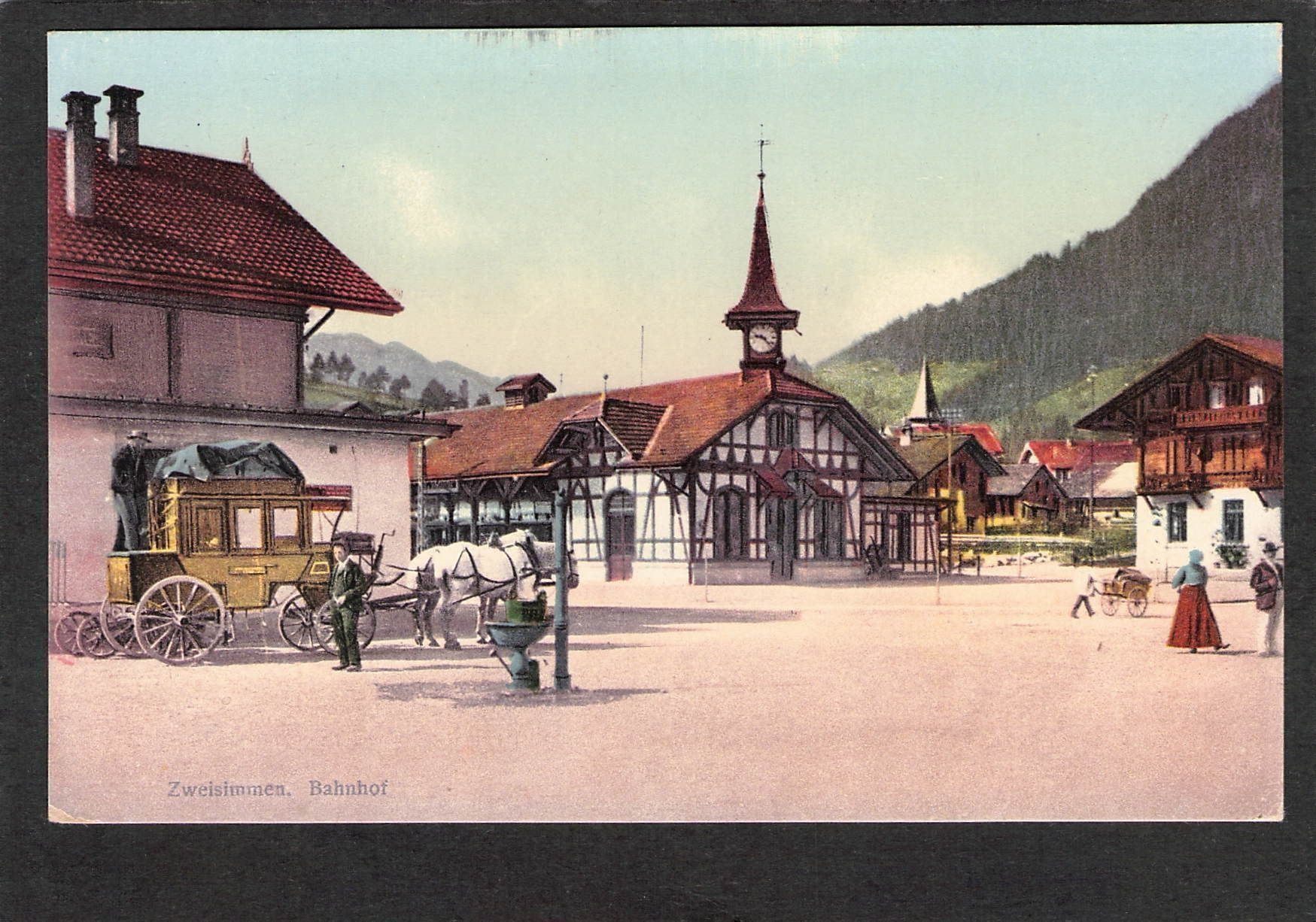 Ansichtskarten: AK. Postkutsche Zweisimmen , Bahnhof – Gebraucht aus Reichenburg von ibiza18