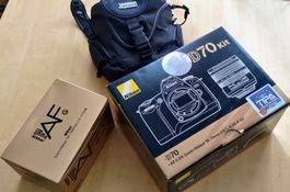 Nikon D70, 18-70mm 1:3.5-4.5G, 70-300mm f4-f5.6G + Tasche