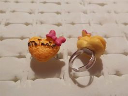 Kinder-Fingerring Torte Herz gelb/rosa Masche