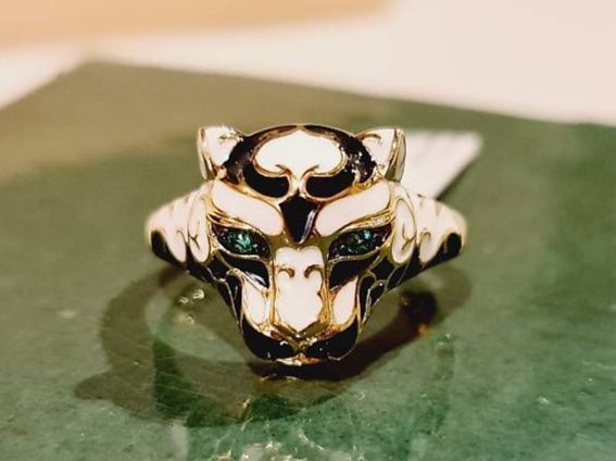 Ringe: Emaille Ring Panther Gelbgold Gr. 60 – Neu und originalverpackt aus Stein am Rhein von JuwelierSteinbock.CH 1