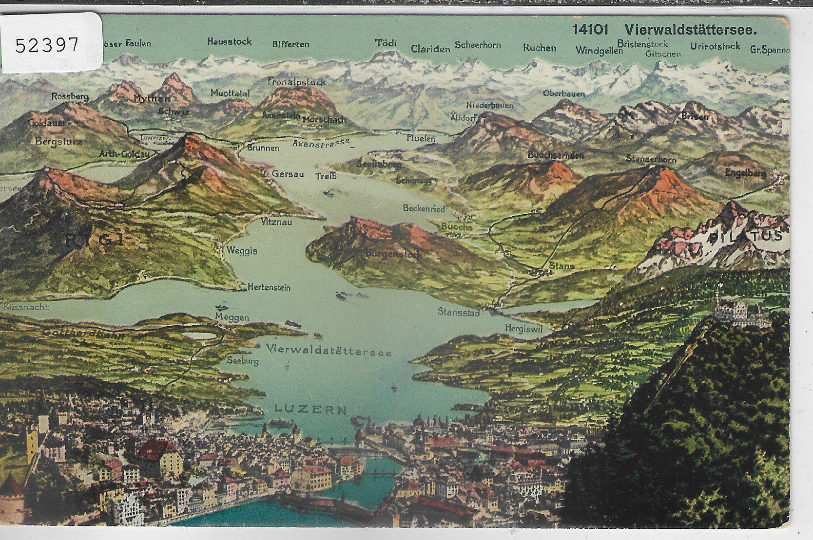 Cartoline postali: Vierwaldstättersee - Luzern - Panorama - Litho – Usato da Ettingen venduto da Kartenplanet