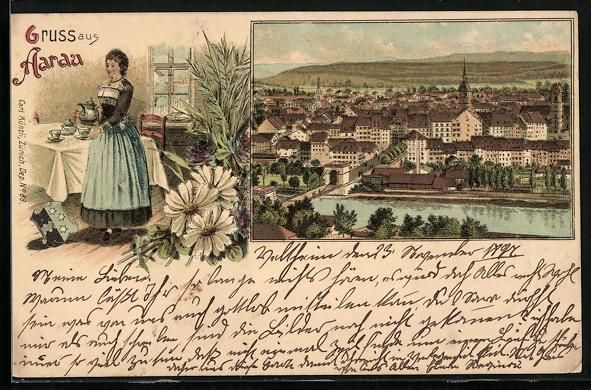 Cartes postales: Litho Aarau, Frau serviert Tee, Totalans – D'occasion à Berlin par bartko-reher