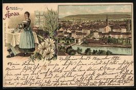 Litho Aarau, Frau serviert Tee, Totalans